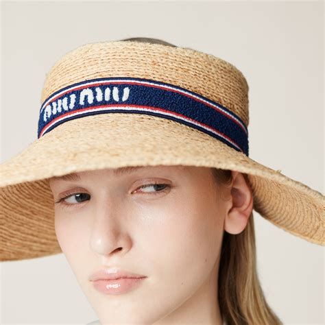 miu miu club visor|Beige/blue Raffia Visor .